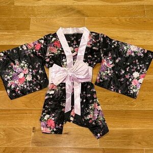 Floral Kimono with Pink Bow
